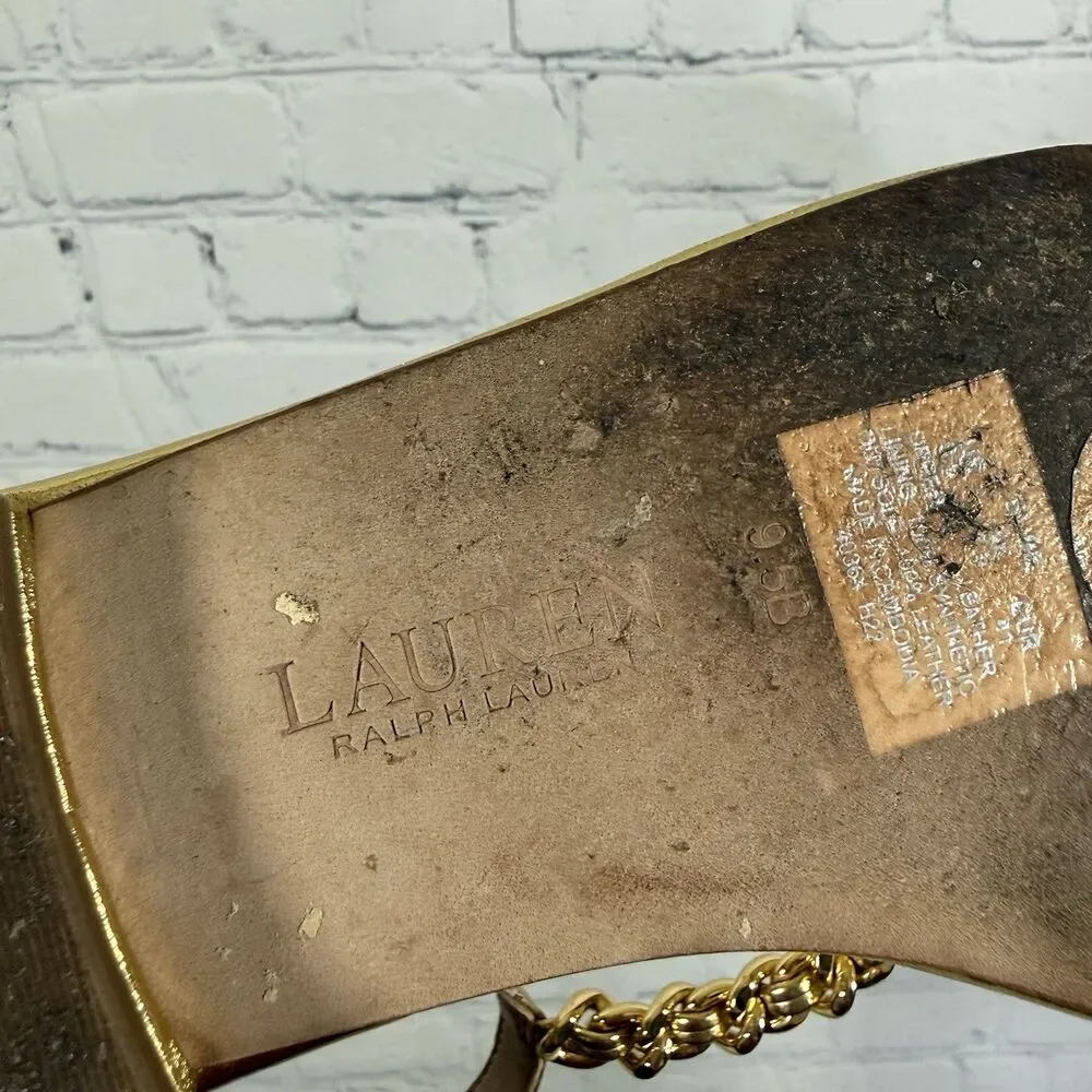 Lauren Ralph Lauren Sandals Womens 9.5 Gold Chain Preppy Dress Party Shoes